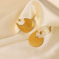 New Fashion Simple 18k Golden Smooth Drop Shape Round Stainless Steel Earrings main image 3