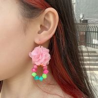 Women's Cute Sweet Pastoral Flowers Beaded Synthetic Yarn Cloth Earrings No Inlaid Drop Earrings main image 1