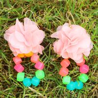 Women's Cute Sweet Pastoral Flowers Beaded Synthetic Yarn Cloth Earrings No Inlaid Drop Earrings main image 2