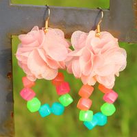 Women's Cute Sweet Pastoral Flowers Beaded Synthetic Yarn Cloth Earrings No Inlaid Drop Earrings main image 3