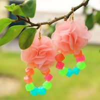 Women's Cute Sweet Pastoral Flowers Beaded Synthetic Yarn Cloth Earrings No Inlaid Drop Earrings main image 4