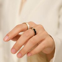 Fashion Simple 18k Gold Stainless Steel Inlaid Zircon Black/white Open Ring main image 5