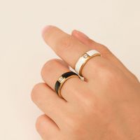 Fashion Simple 18k Gold Stainless Steel Inlaid Zircon Black/white Open Ring main image 4