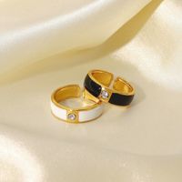 Fashion Simple 18k Gold Stainless Steel Inlaid Zircon Black/white Open Ring main image 1