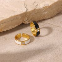 Fashion Simple 18k Gold Stainless Steel Inlaid Zircon Black/white Open Ring main image 2