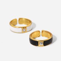 Fashion Simple 18k Gold Stainless Steel Inlaid Zircon Black/white Open Ring main image 3