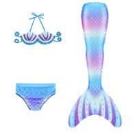New Style Gradient Color Children's Mermaid Tail Swimsuit Three-piece Suit main image 6