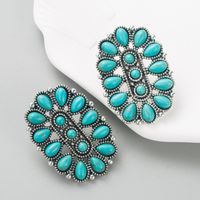 Women's Fashion Geometric Alloy Earrings Inlaid Turquoise Alloy Turquoise Stud Earrings main image 3
