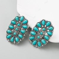 Women's Fashion Geometric Alloy Earrings Inlaid Turquoise Alloy Turquoise Stud Earrings main image 4