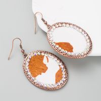 1 Pair Retro Ethnic Style Oval Leopard Inlay Pu Leather Alloy Rhinestones Drop Earrings main image 5