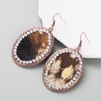 1 Pair Retro Ethnic Style Oval Leopard Inlay Pu Leather Alloy Rhinestones Drop Earrings main image 3