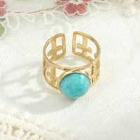 Stainless Steel Fashion Plating Geometric Natural Stone Ring main image 3