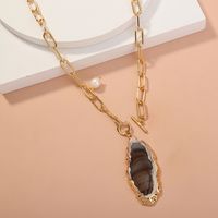 Retro Oval Alloy Pearl Plating Natural Stone Necklace main image 3