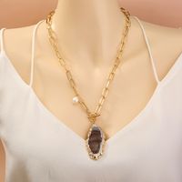 Retro Oval Alloy Pearl Plating Natural Stone Necklace main image 5