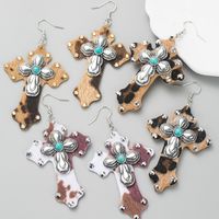 Women's Ethnic Style Cross Alloy Turquoise Earrings Inlaid Turquoise Drop Earrings main image 1