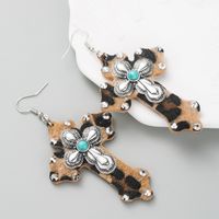 Women's Ethnic Style Cross Alloy Turquoise Earrings Inlaid Turquoise Drop Earrings main image 3