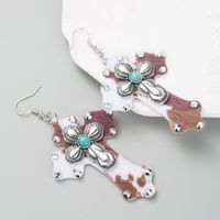 Women's Ethnic Style Cross Alloy Turquoise Earrings Inlaid Turquoise Drop Earrings main image 4