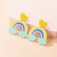 Women's Cute Fashion Rainbow Heart Arylic Earrings Printing Painted Drop Earrings main image 3