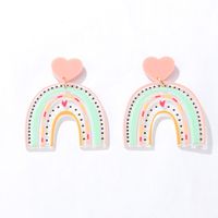 Women's Cute Fashion Rainbow Heart Arylic Earrings Printing Painted Drop Earrings main image 5
