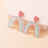 Women's Cute Fashion Rainbow Heart Arylic Earrings Printing Painted Drop Earrings main image 7