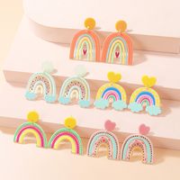 Women's Cute Fashion Rainbow Heart Arylic Earrings Printing Painted Drop Earrings main image 8