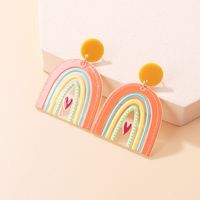 Women's Cute Fashion Rainbow Heart Arylic Earrings Printing Painted Drop Earrings sku image 1