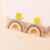 Women's Cute Fashion Rainbow Heart Arylic Earrings Printing Painted Drop Earrings sku image 4