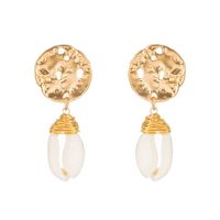 Vintage Style Round Shell Alloy Plating Inlay Shell Drop Earrings main image 1