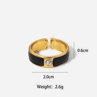 Fashion Simple 18k Gold Stainless Steel Inlaid Zircon Black/white Open Ring sku image 1