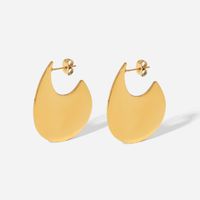 New Fashion Simple 18k Golden Smooth Drop Shape Round Stainless Steel Earrings sku image 1