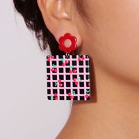 Women's Cute Fashion Lattice Flower Arylic Earrings Printing Drop Earrings main image 2