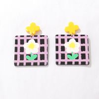 Women's Cute Fashion Lattice Flower Arylic Earrings Printing Drop Earrings sku image 3