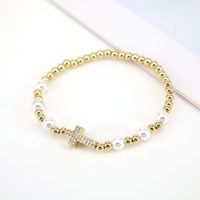 Fashion Cross Copper Beaded Pearl Bracelets 1 Piece sku image 1