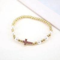 Fashion Cross Copper Beaded Pearl Bracelets 1 Piece sku image 3