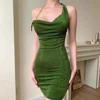 Solid Color Sexy Backless Slim Fashion High Waist Chain Hanging Neck Low-cut Dress main image 1