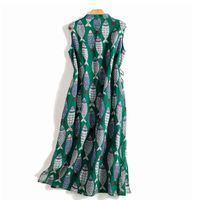 Casual Summer Cotton And Linen Sleeveless Fish Print Side Lace-up Loose Dress main image 2