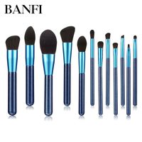 Neue Blau 12 Pcs Transparent Holz Griff Transparent Tasche Make-up Pinsel Set main image 1