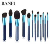 New Blue 12 Pcs Transparent Wooden Handle Transparent Bag Makeup Brush Set main image 1