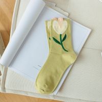 Cute Flower Pattern Free Size Women's Cotton Mid-calf Socks sku image 5