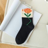 Cute Flower Pattern Free Size Women's Cotton Mid-calf Socks sku image 1