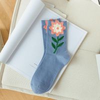 Cute Flower Pattern Free Size Women's Cotton Mid-calf Socks sku image 4
