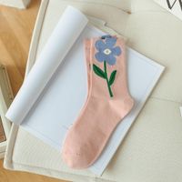 Cute Flower Pattern Free Size Women's Cotton Mid-calf Socks sku image 3