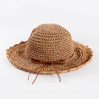 Summer New Women's Wide Brim Sun Protection Ruffled Handmade Straw Hat sku image 2