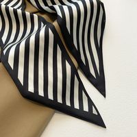 Black White Women's Thin Narrow Long Ribbon Silk Striped Scarf main image 2