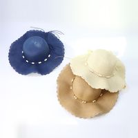 Fashion Wide Brim Sunshade Wooden Bead Lace Wave Straw Hat main image 1