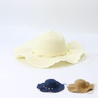 Fashion Wide Brim Sunshade Wooden Bead Lace Wave Straw Hat main image 5