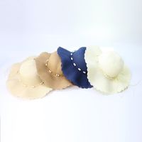 Fashion Wide Brim Sunshade Wooden Bead Lace Wave Straw Hat main image 3