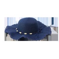 Fashion Wide Brim Sunshade Wooden Bead Lace Wave Straw Hat main image 4