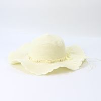 Fashion Wide Brim Sunshade Wooden Bead Lace Wave Straw Hat sku image 1