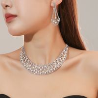 Women's Luxury Fashion U Shape Alloy Rhinestone Earrings Necklace Jewelry Set Plating Diamond Rhinestone Pearl 1 Set main image 1